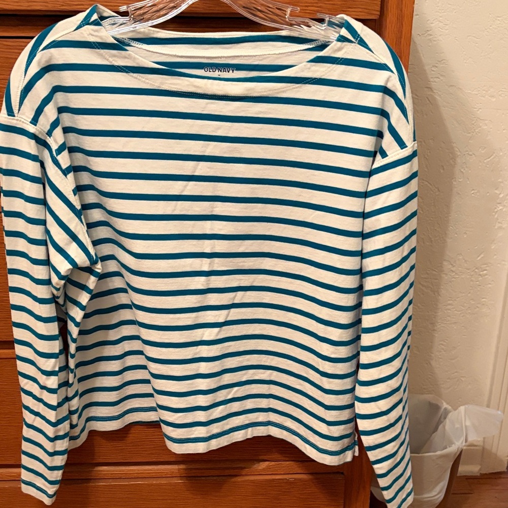 Old Navy Teal and White Striped Top